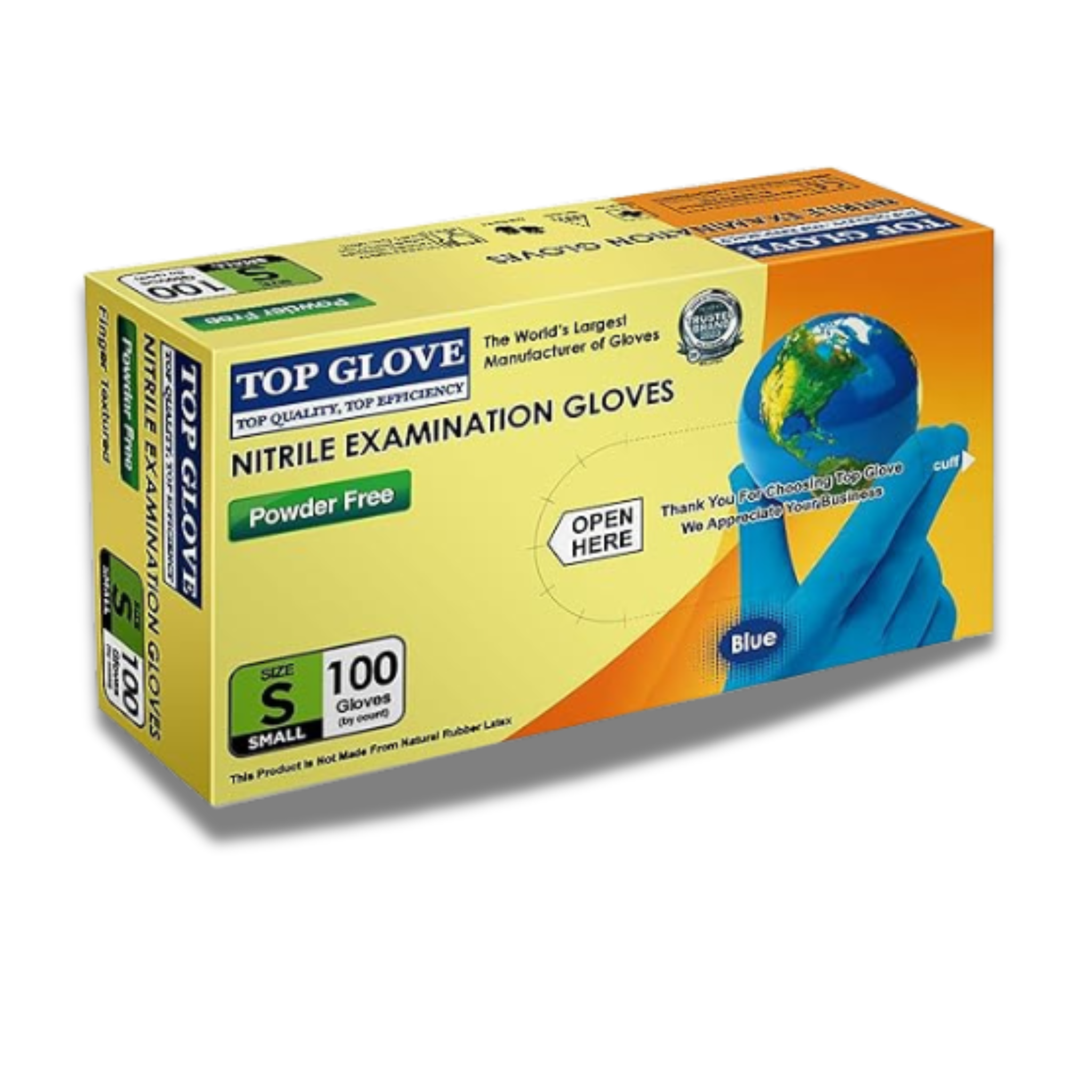 Top Nitrile Examination Powder Free Gloves - Color: Blue, Size: Small 100pcs per Box