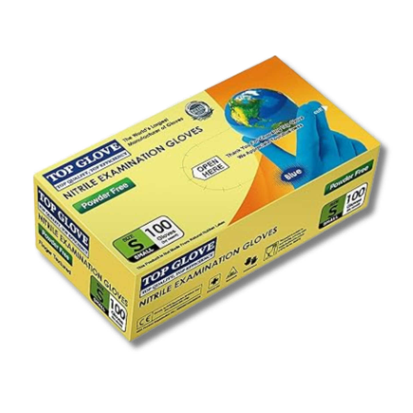 Top Nitrile Examination Powder Free Gloves - Color: Blue, Size: Small 100pcs per Box